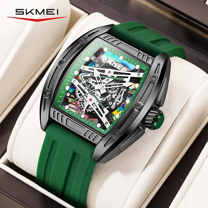 Fashion Men & Women Hollow Dial Barrel-Shaped Night Light Silicone Strap | Men & Women Quartz Watch