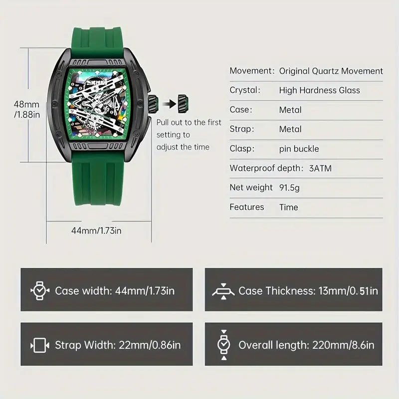 Fashion Men & Women Hollow Dial Barrel-Shaped Night Light Silicone Strap | Men & Women Quartz Watch