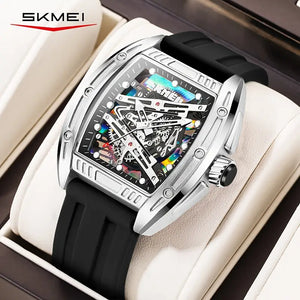 Fashion Men & Women Hollow Dial Barrel-Shaped Night Light Silicone Strap | Men & Women Quartz Watch