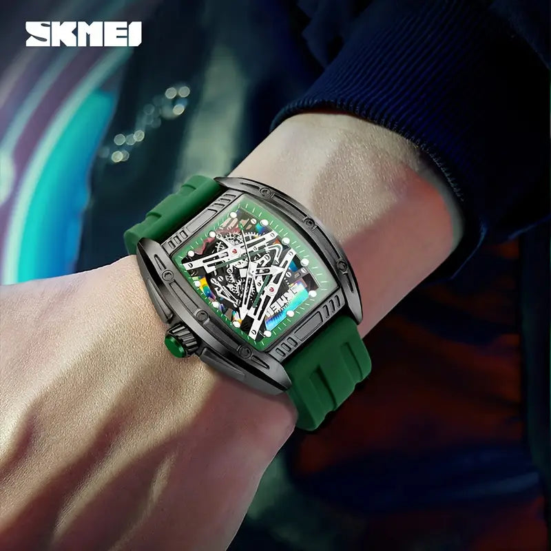 Fashion Men & Women Hollow Dial Barrel-Shaped Night Light Silicone Strap | Men & Women Quartz Watch