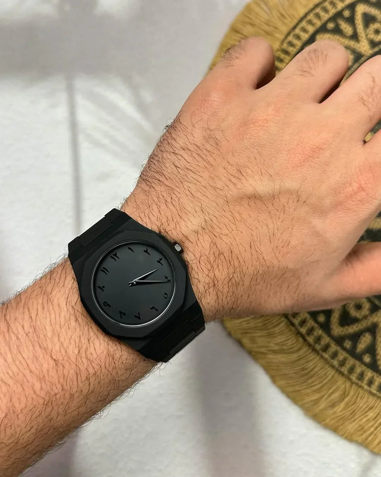 Arabic Black Aura Watch â€“ Sleek Elegance Meets Spiritual Precision