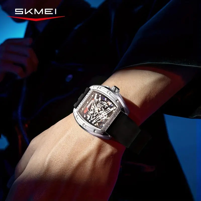 Fashion Men & Women Hollow Dial Barrel-Shaped Night Light Silicone Strap | Men & Women Quartz Watch